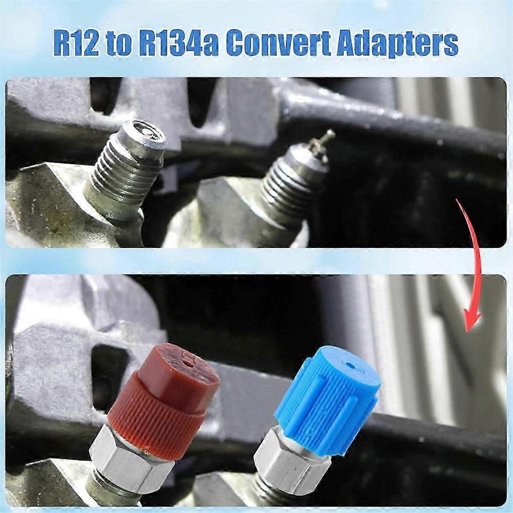 R12 auf R134A Klimaanlagen-Anschlussstück Umrüstadapter-Kit, Schnellkupplungsventil A/C 90-Grad-Anschlussstück Retrofit-Adapter Hoch-/Niederdruck