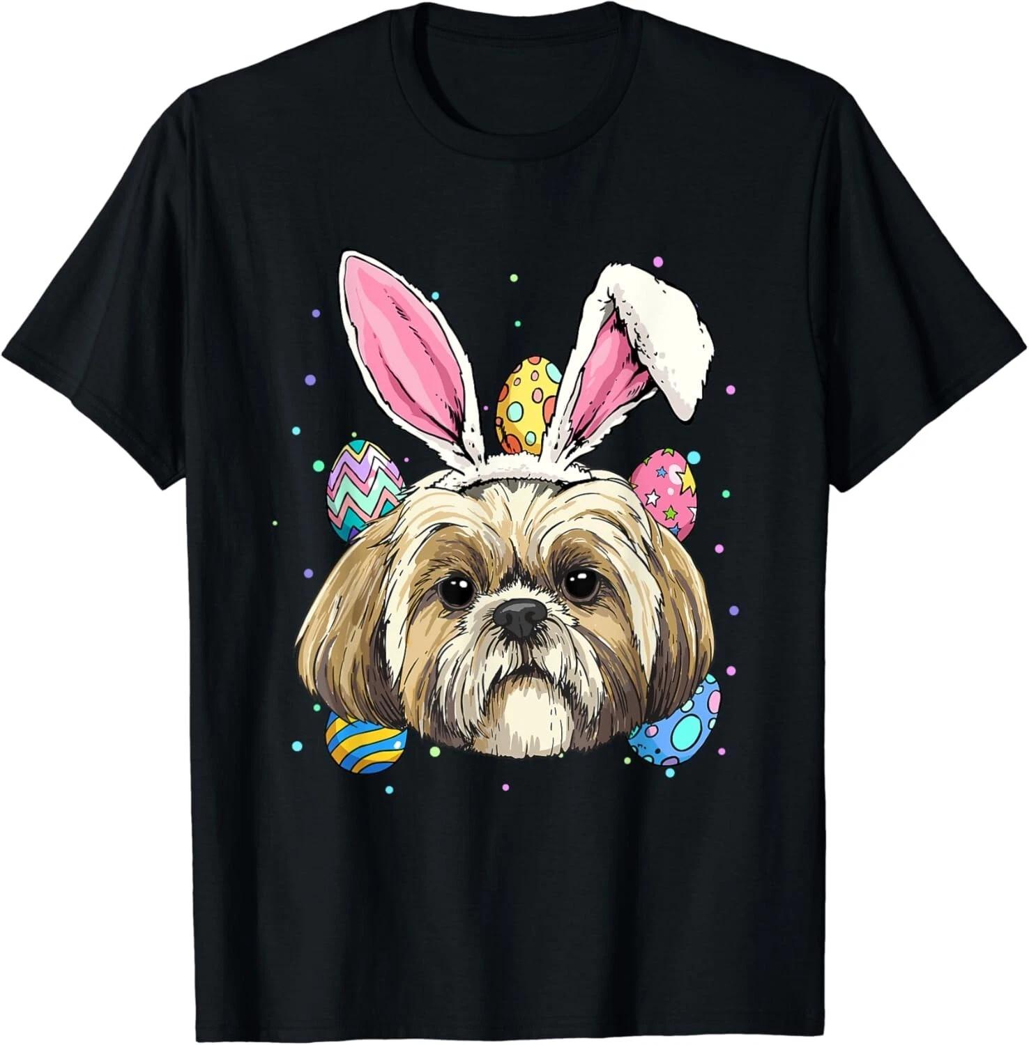 Shih Tzu Easter Bunny Shirt Dog Face Egg Hunt Shih Tzu Lover Gift Unisex T-Shirt 3XL