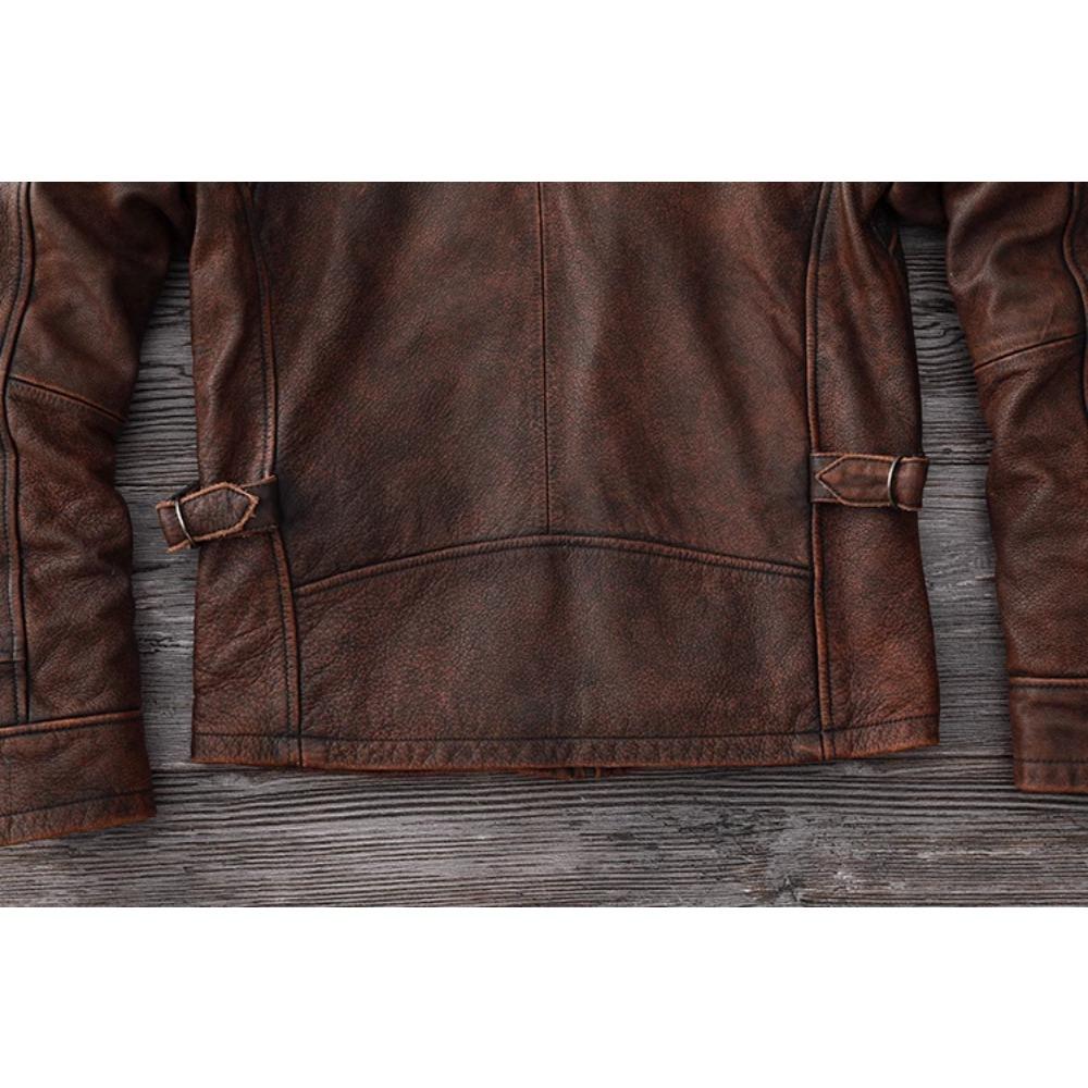 Chinese Size Vintage Red Browm Genuine Leather Jacket Light Coated First Layer Cowhide  Men Leather Jacket Fall and Winter
