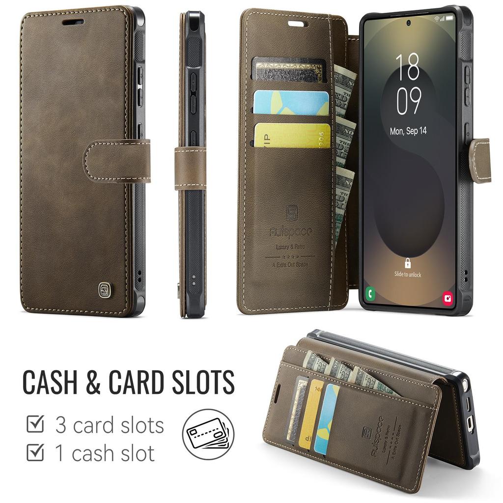 AutSpace-A15 Wallet Case For Samsung Galaxy S26 Ultra , Fashion Premium PU Leather Card Holder Phone Back Cover Protector Skins Shell