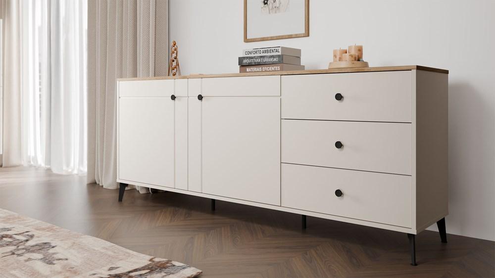 Komoda Point 2D3S Kaszmir Beż Dąb Castello Szafka 3 Szuflady 2 Drzwi Salon