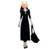 French Plus Size V-neck Polo Dress for Women 2025 – Slimming Waist, Long Dress for Spring/Autumn