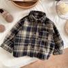 Boys Autumn Winter Retro Plaid Shirt Korean Collar Long Sleeve Casual Top