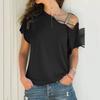 Summer New Style Simple Casual Slanted Shoulder Cross Irregular Short-sleeved T-shirt Women's Trend