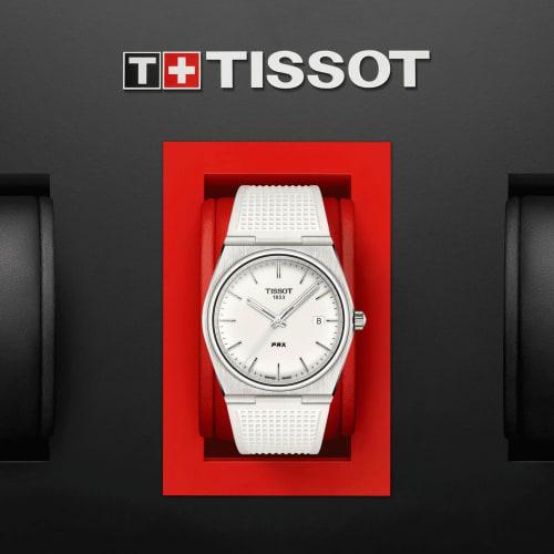Tissot PRX Men's Watch with Rubber Strap and White Dial, Officially Imported, Model T1374101701100