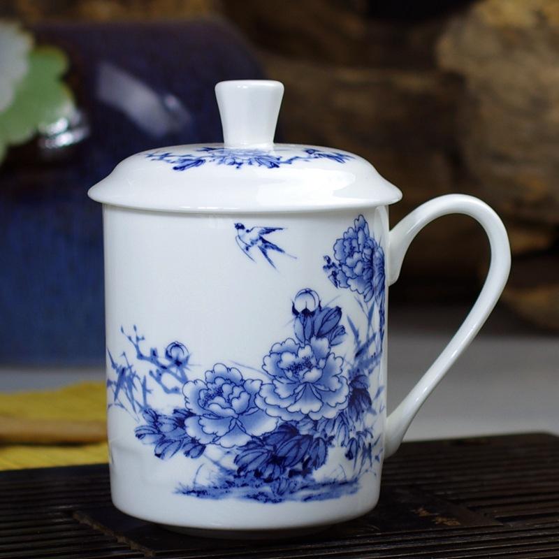 Jingdezhen Bone China Tea Cups with Lids, Conference Cups, Ceramic Water Cups, Office Cups, Gift Cups, Jing-style Cups
