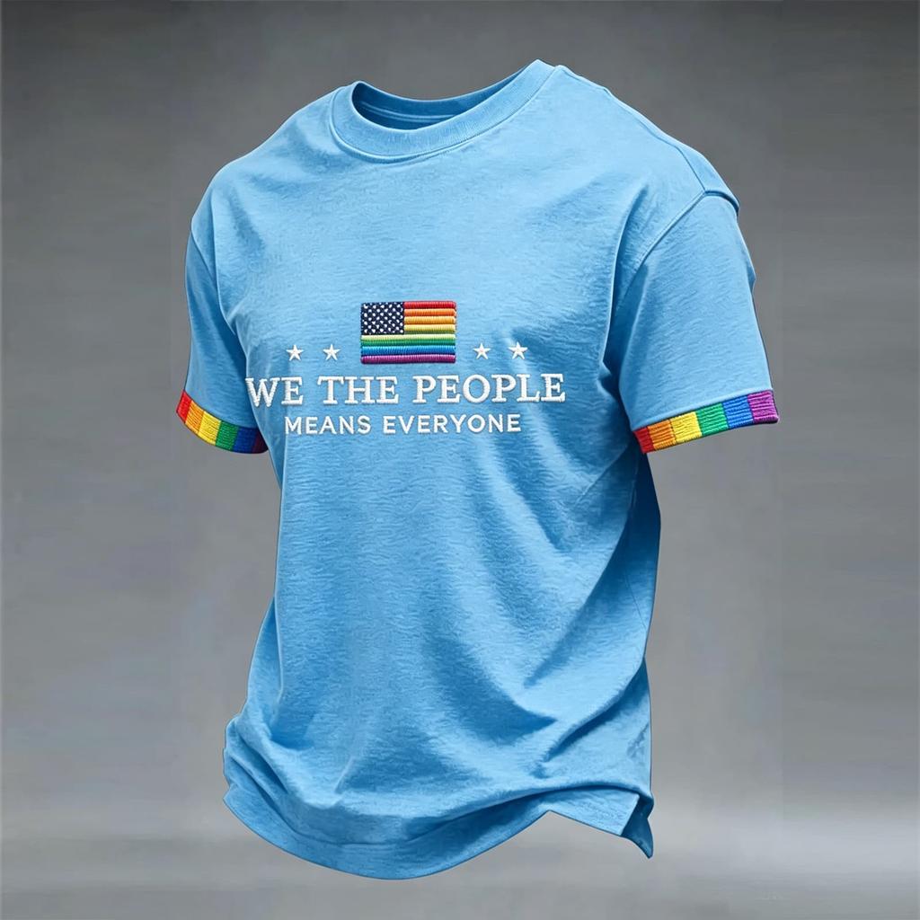 Unisex Short Sleeve Crew Neck T Shirt with We The Means Letter Print and Flag Graphic Casual Fit Top