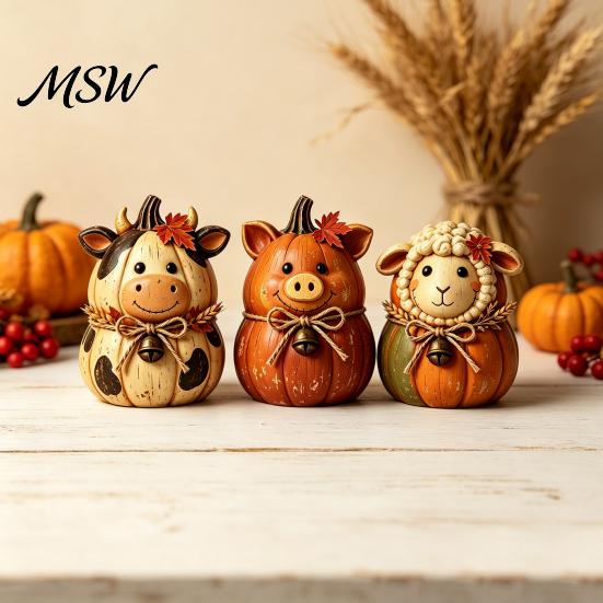Decorative Wooden Tabletop Accents 3PCS Rustic Autumn Harvest Ornaments, Animal Designs Retro Vintage Distressed Wood Crafts Farmhouse Crafts,