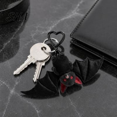 Black Alloy Keychain 1/2/3Pcs Pendant, Spring Buckle Key Chain, Double-Layer Plush Bat Double-layer Texture Wings Holder, Goth Style Red Eyes
