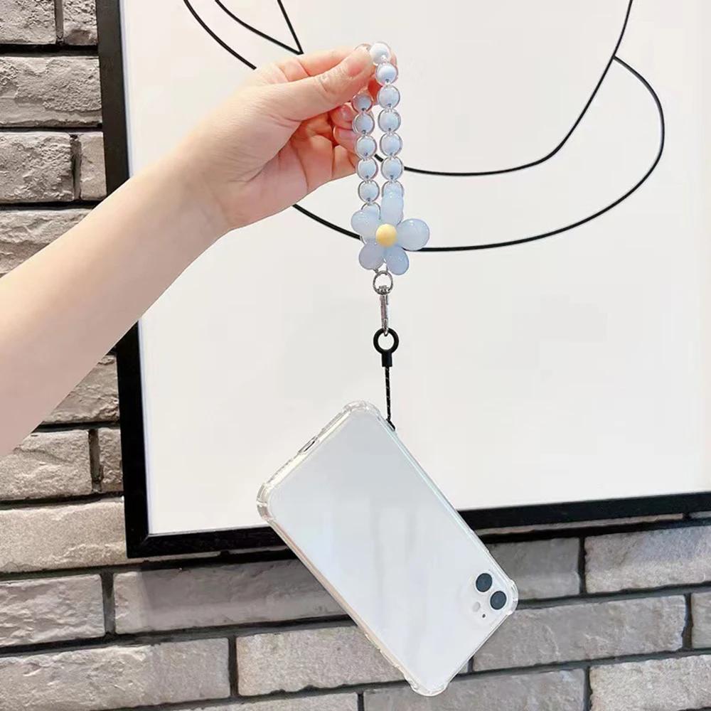 Anti-lost Lanyard Phone Key Short Wrist Pendant Colorful Macaron Round Bead Pendant Women's Hand-held Chain Mobile Phone Lanyard