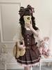Japanese Sweet Lolita JSK Dress Heart Button Bow Detail Brown Pink Chocolate Plaid Decoration Harajuku Subculture Kawaii Outfit