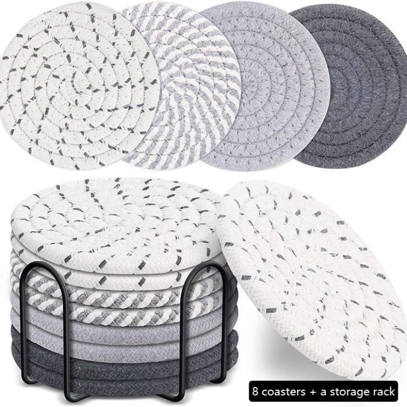 8 Pieces Cotton Rope Woven Placemats With Stand Insulation Pads For Drinks Woven Coaster Set Home Decoration