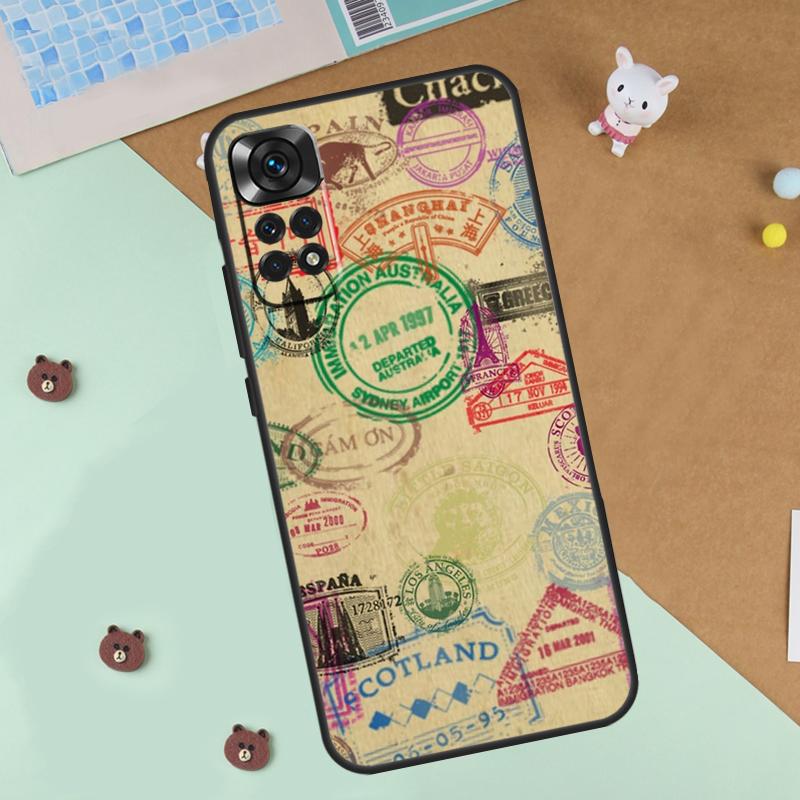 Passport Travel Stamps Case For Xiaomi Redmi Note 13 14 9 10 11 12 Pro 10S 11S 12S Cover For Redmi 13C 10C 12C 14C