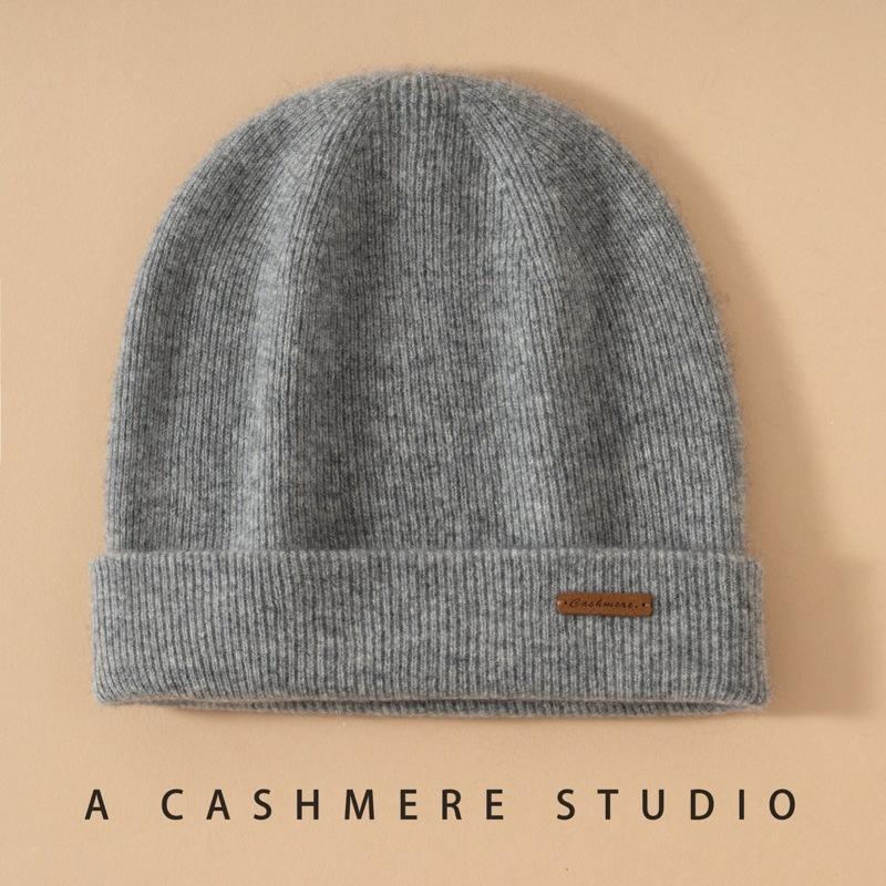 Pure cashmere knitted hat men's thickened versatile headgear thermal ear protection hat