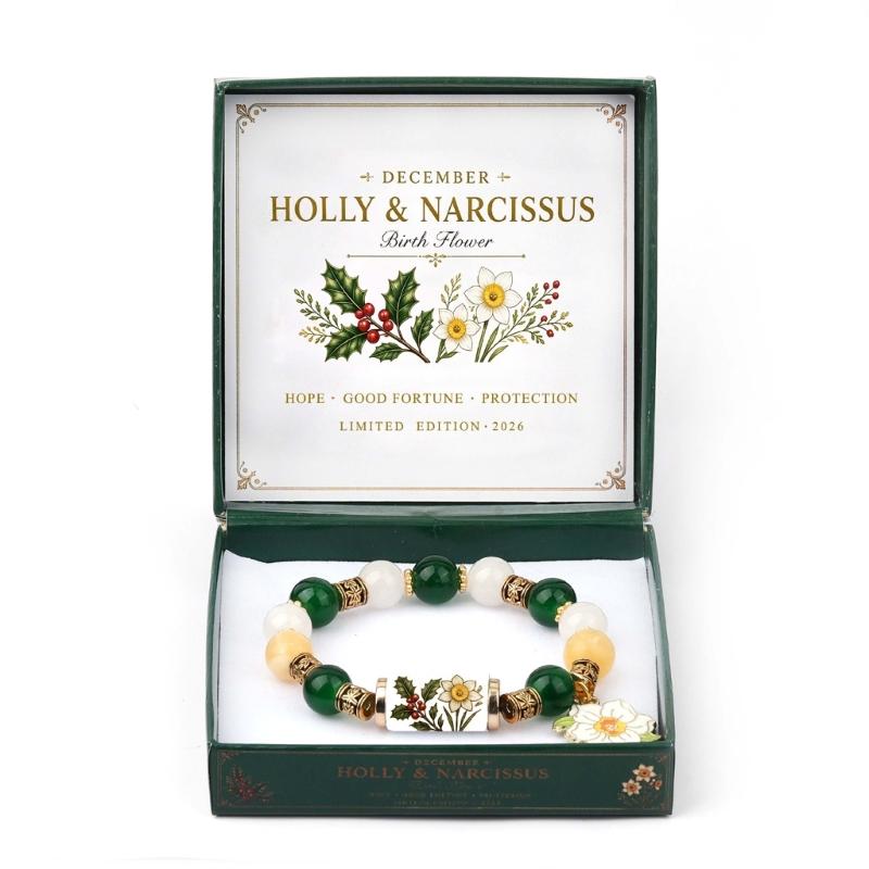Birth Flower Bracelet Gift Box Beaded Stretch Bracelet Jewelry with Floral Centerpiece for Sentimental Birthday Giving