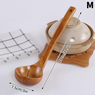 1Pc Big Wooden Spoon Long Handle Soup Spoon Wood Japanese Ramen Noodle Soup Ladle Kitchen Cooking Spoon Mixing Serving Tableware