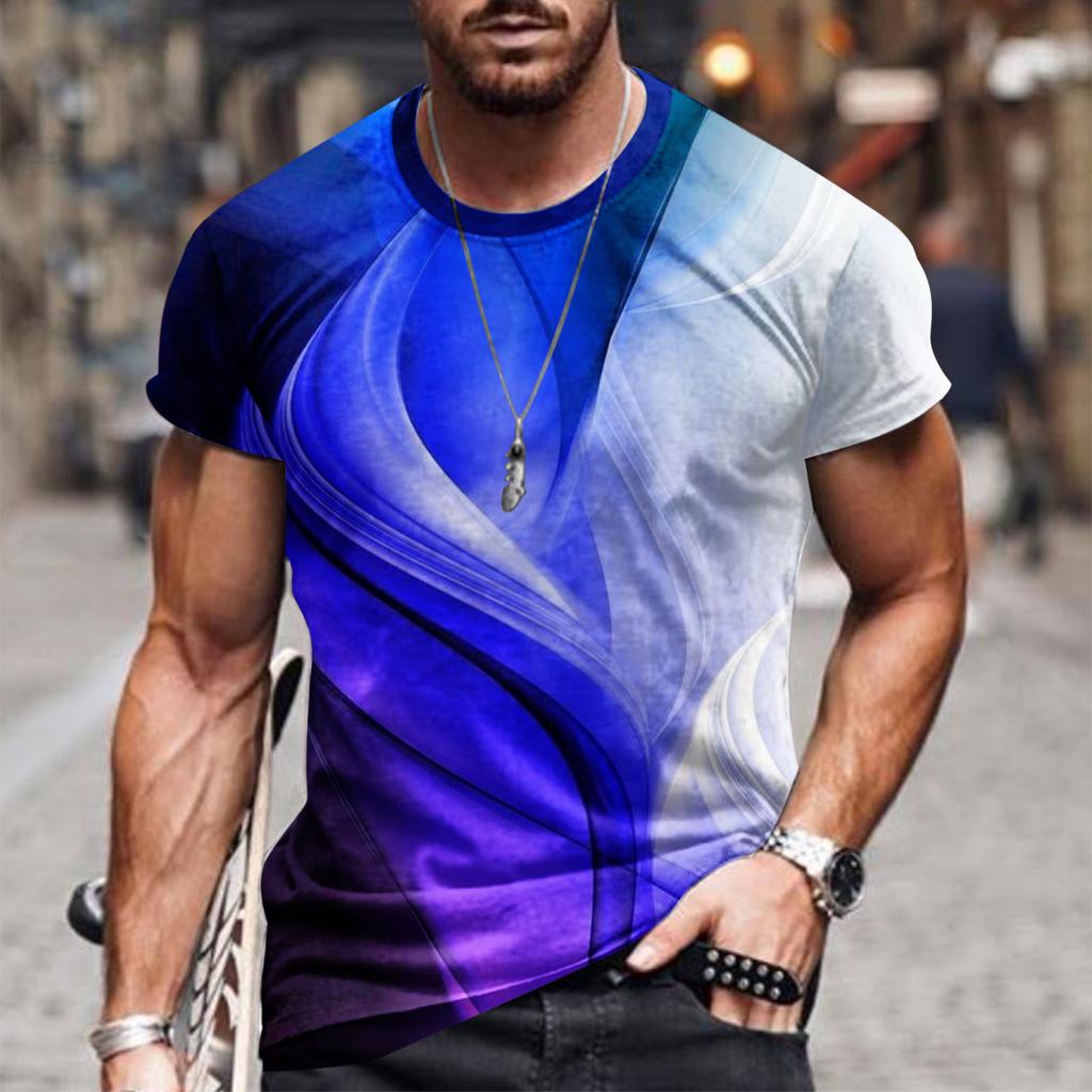 Sommer Rundhals 3D Linienverlauf Druck Top Modische Lässige Kurzarm Herren T-Shirts