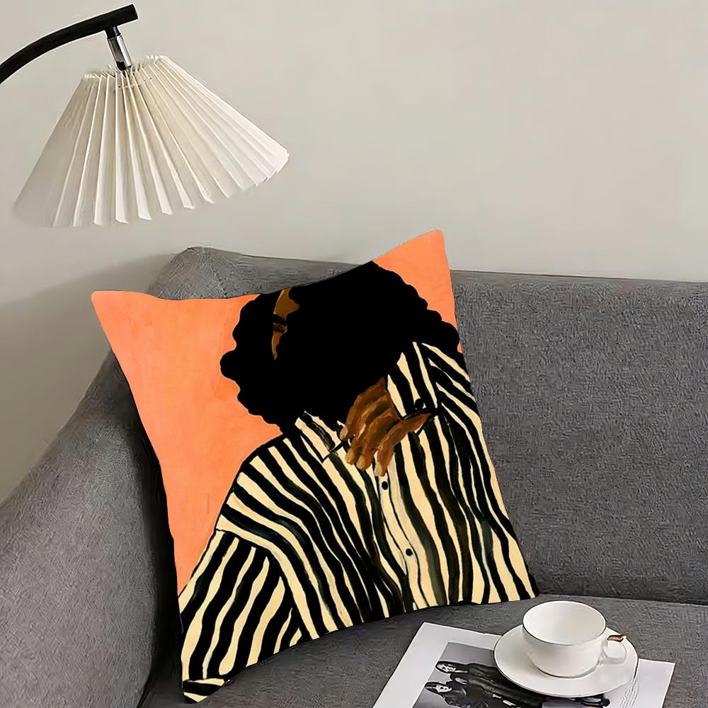 Abstract Figure Lines Girl Sofia Cushion Cover Reversible Plush Pillow Cover – For car, sofa, bedroom, perfect as a gift.