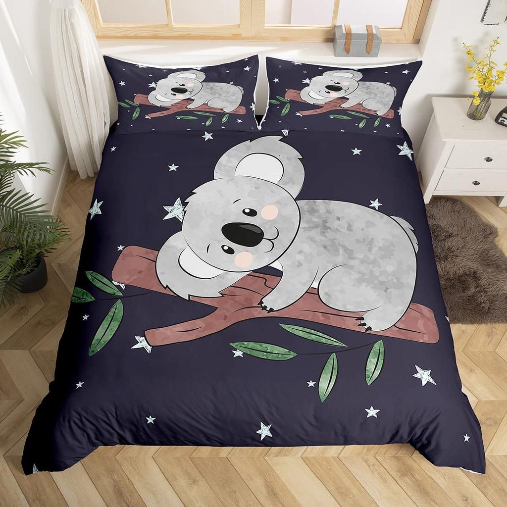 Cartoon Koala Kids Bedspread Cover, Lovely Koala Comforter Cover For Children Toddler Nursery Charming Bear Quilt Cover With Pillowcase