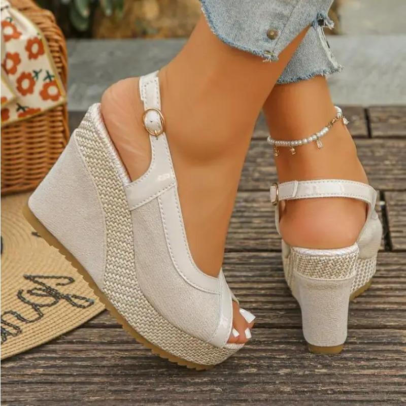 Shoes Women Ankle Buckle Wedges Sandals Summer Denim Sandal Comfortable Thick Sole Sandalias Mujer