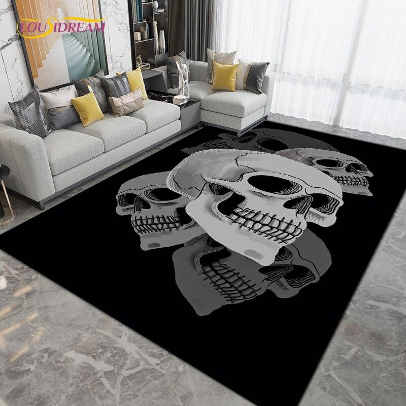 Horror Skull Art Area Rug,Carpets for Living Room Bedroom Decoration, Sofa Chair Cushion Rug,Kitchen Bathroom Non-slip Floor Mat