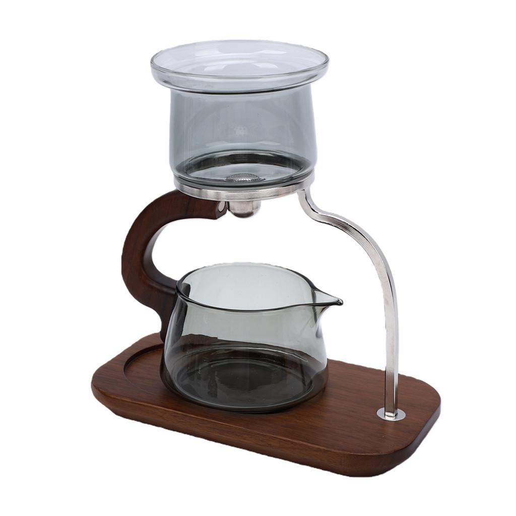 Teapot Set Water Separation Infuser Fairness Cup Tea Brewing Kit High Borosilicate Glass   Wood Handle Smoky Gray