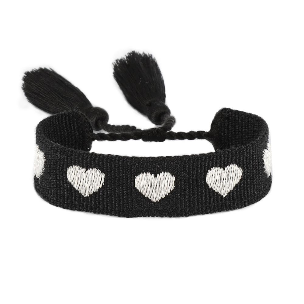 Women's Handwoven Star & Heart Tassel Bracelet with Personalized Embroidery