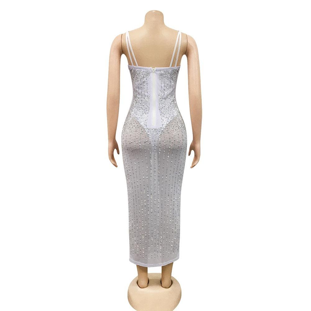 Sexy Pailletten-Glitzer-Kristall-Midikleid für Damen, ärmellos, figurbetont, Club-Kleider, Übergröße, Abend-Meerjungfrauenkleider