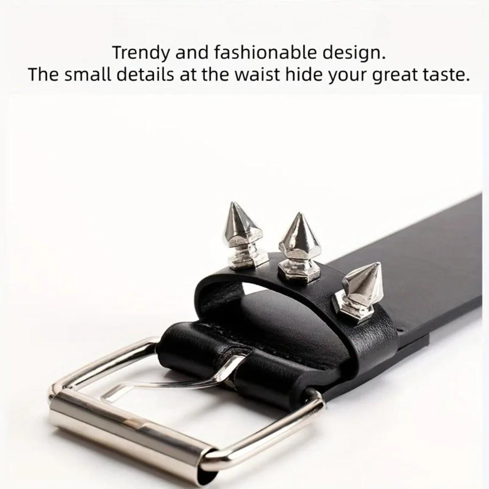 Fashion Retro Rivet Belt Black PU Leather Studded Belt Adjustable Goth Style Punk Belt for Men and Women