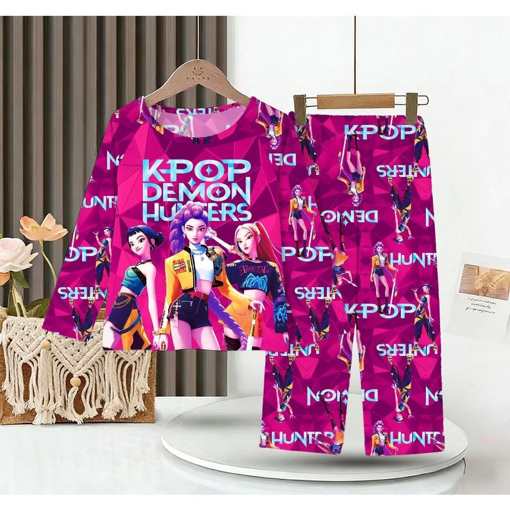 New Demon Hunters Children's Pajamas Long Sleeve Cartoon Girls Babies Middle and Older Children's Loungewear Set