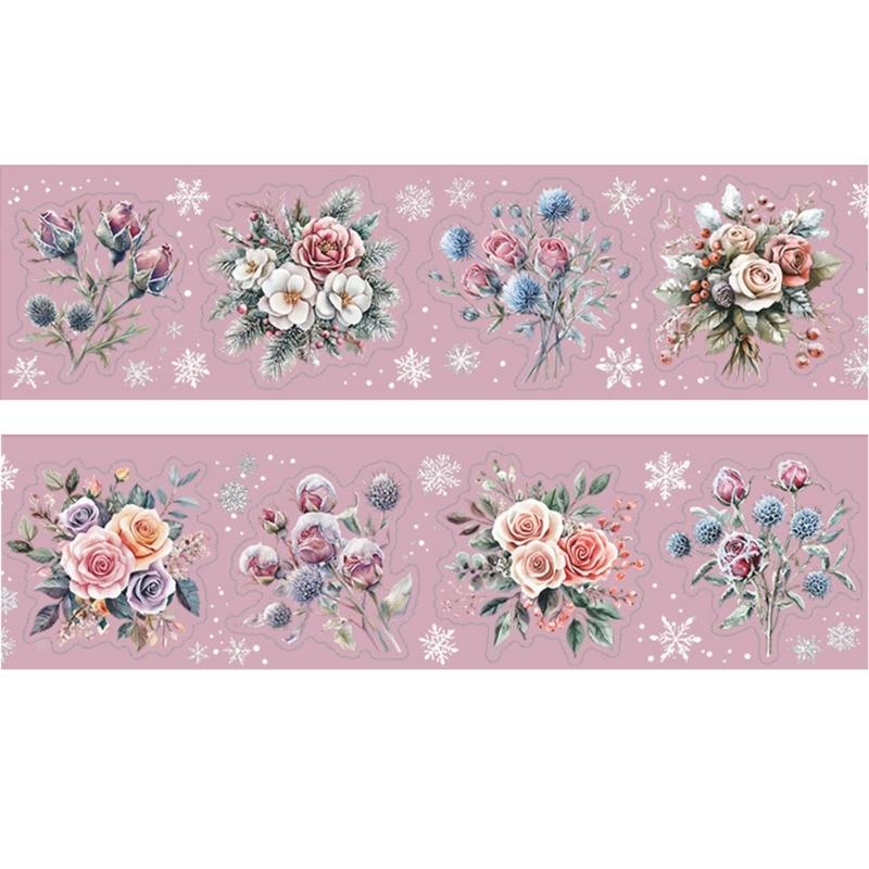Winter Flower Theme Sticker Waterproof PET Decorative Sticker for Journal Notebook Scrapbooking Phone Case Kid Room Wall