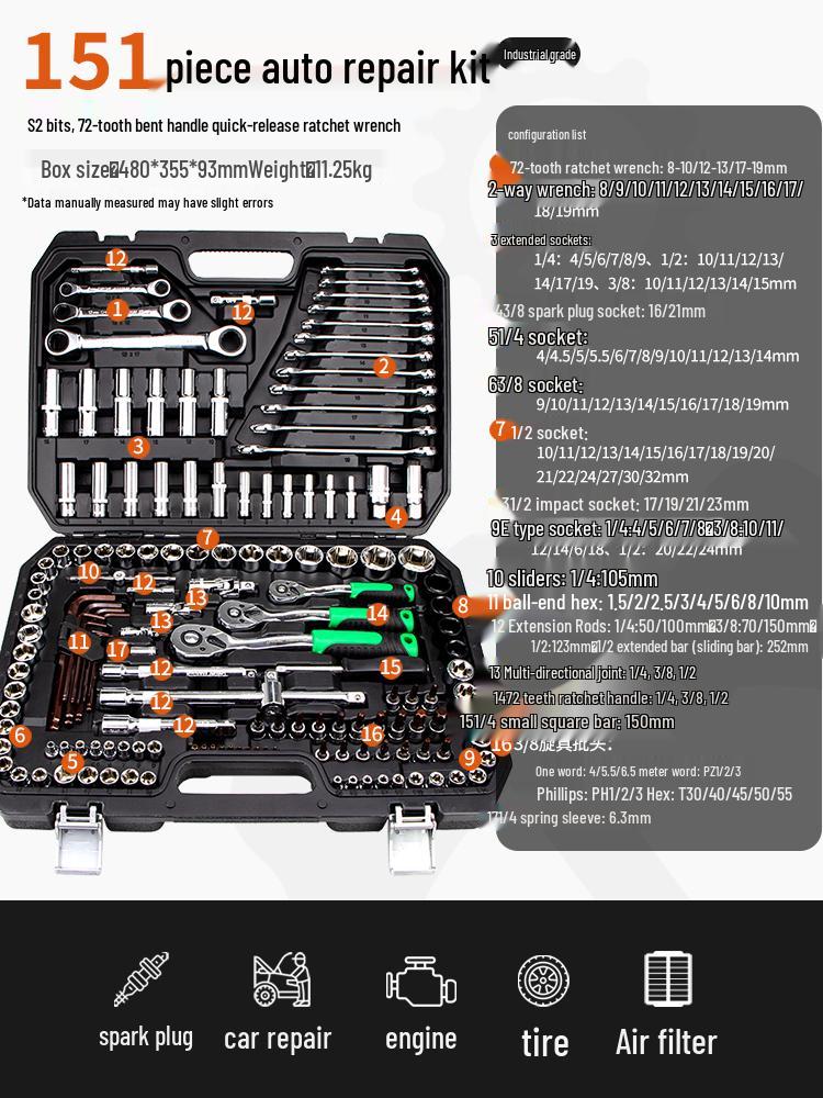 Compact Automotive Repair Tool Set: Socket Wrench & Hex Screwdriver Combo