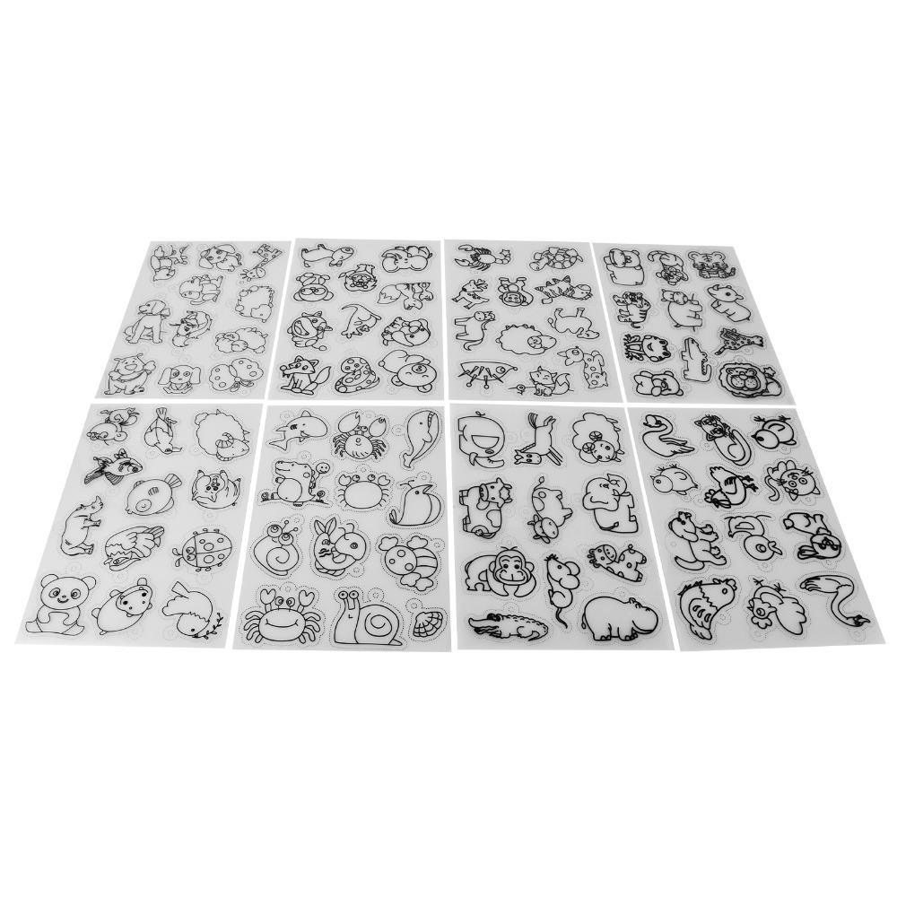 8 PCS Cute Animal Heat Shrink Sheets Colorable Different Patterns Shrink Plastic Sheets White Shrinky Art Paper DIY Crafts