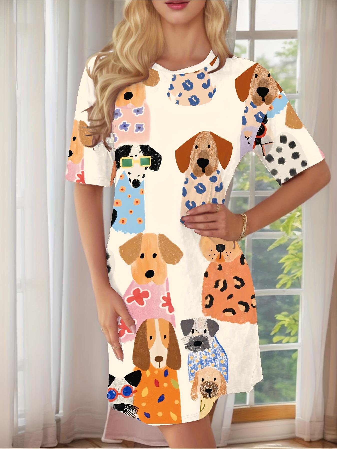 Women s Casual Cute Cartoon Dog Print Short-Sleeve Nightdress 3XL