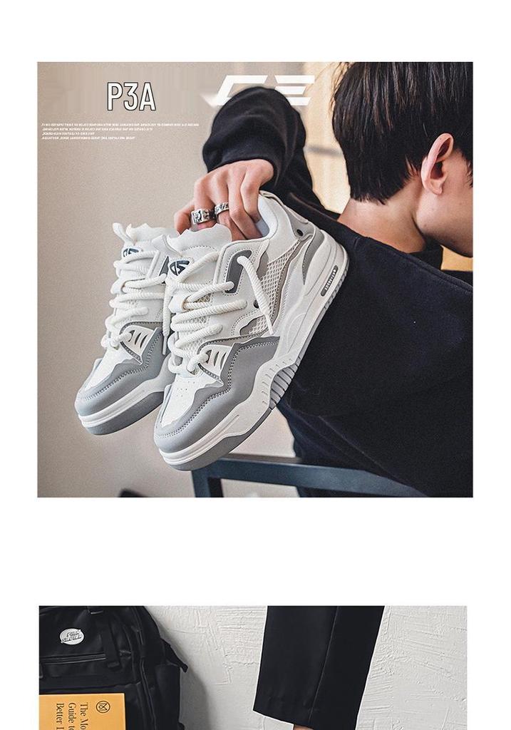 Men's Summer Sports Casual White Low-top Sneakers with Thick Sole