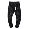 BeatStreet New Jeans גברים טרנד אופנה שטיפה רטרו הדפסת גרפיטי תיקון מותן נמוך מתיחה סקיני כפתור קפלים קרועים מכנסי ג'ינס