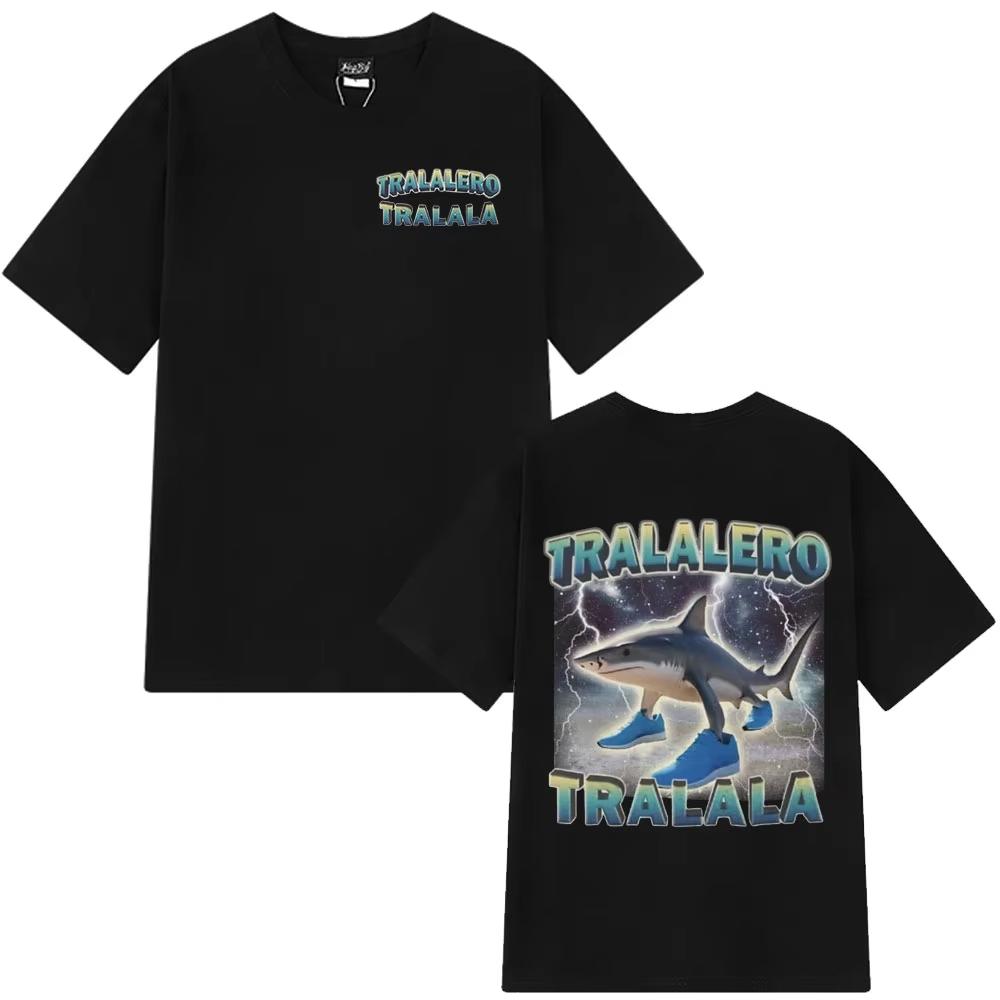 

Tralalero Tralala Funny Shark Meme Double Sided Print T-shirts Italian Brainrot Men Women Fashion Vintage T-shirt Casual T Sh... S разноцветный