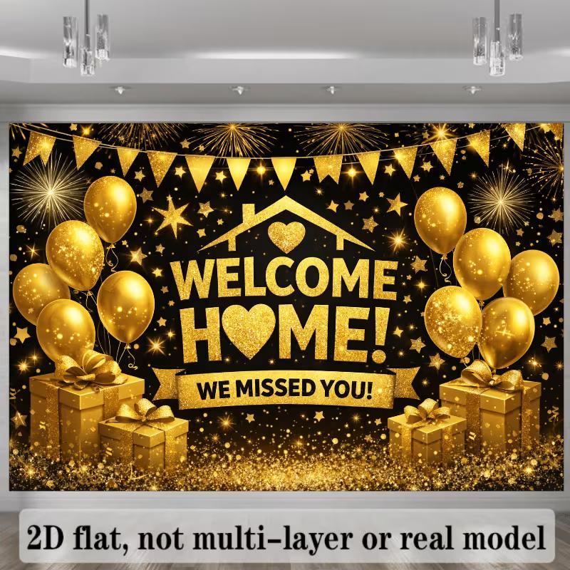 2D Glitter Gold Fireworks Welcome Home Photography Background