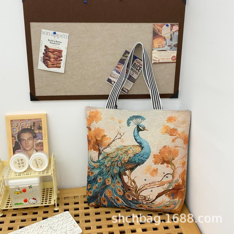 Modische Damenhandtasche Umhängetasche Große Kapazität Einkaufstasche mit ethnischen und chinesischen Stilen