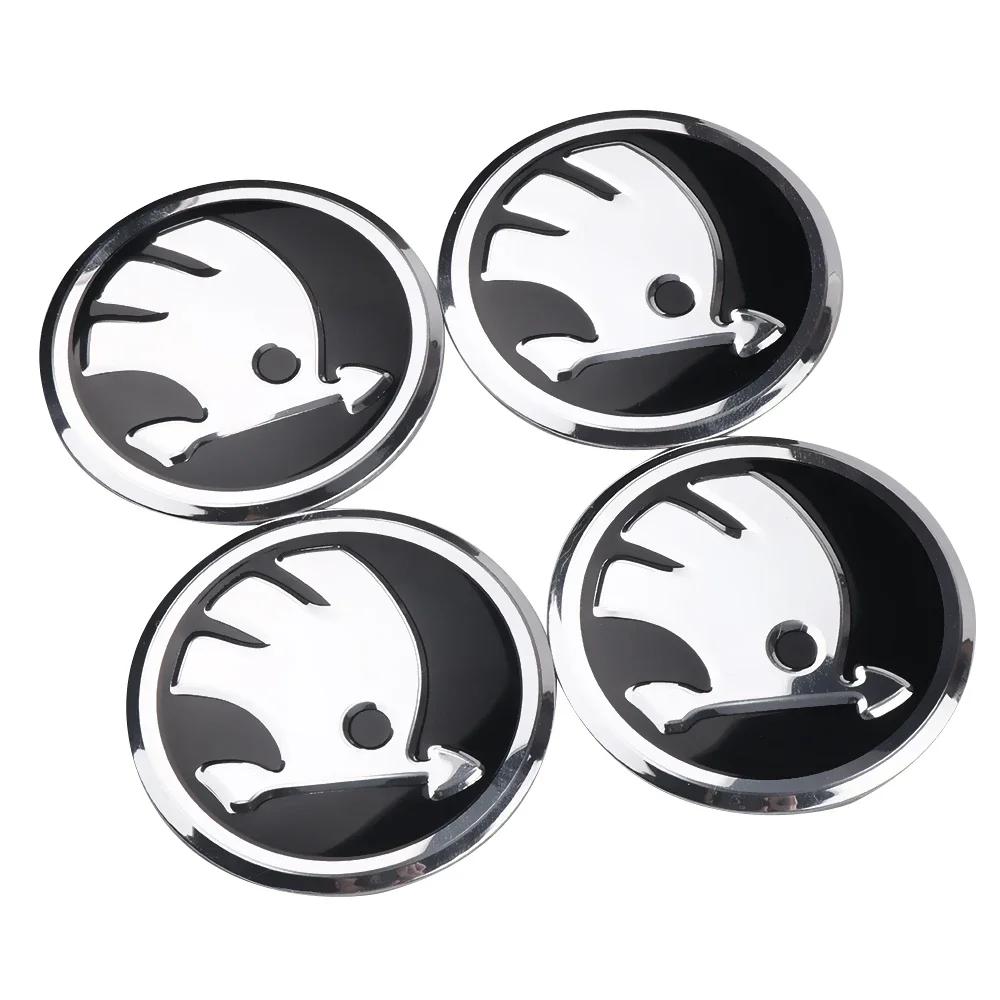 2025 Hot 4Pcs 56/60mm Car Tire Hub Center Cap Wheel Cap Badge Sticker For Skoda S Fabia Superb Octavia Rapid Karoq VII Yeti Kodi