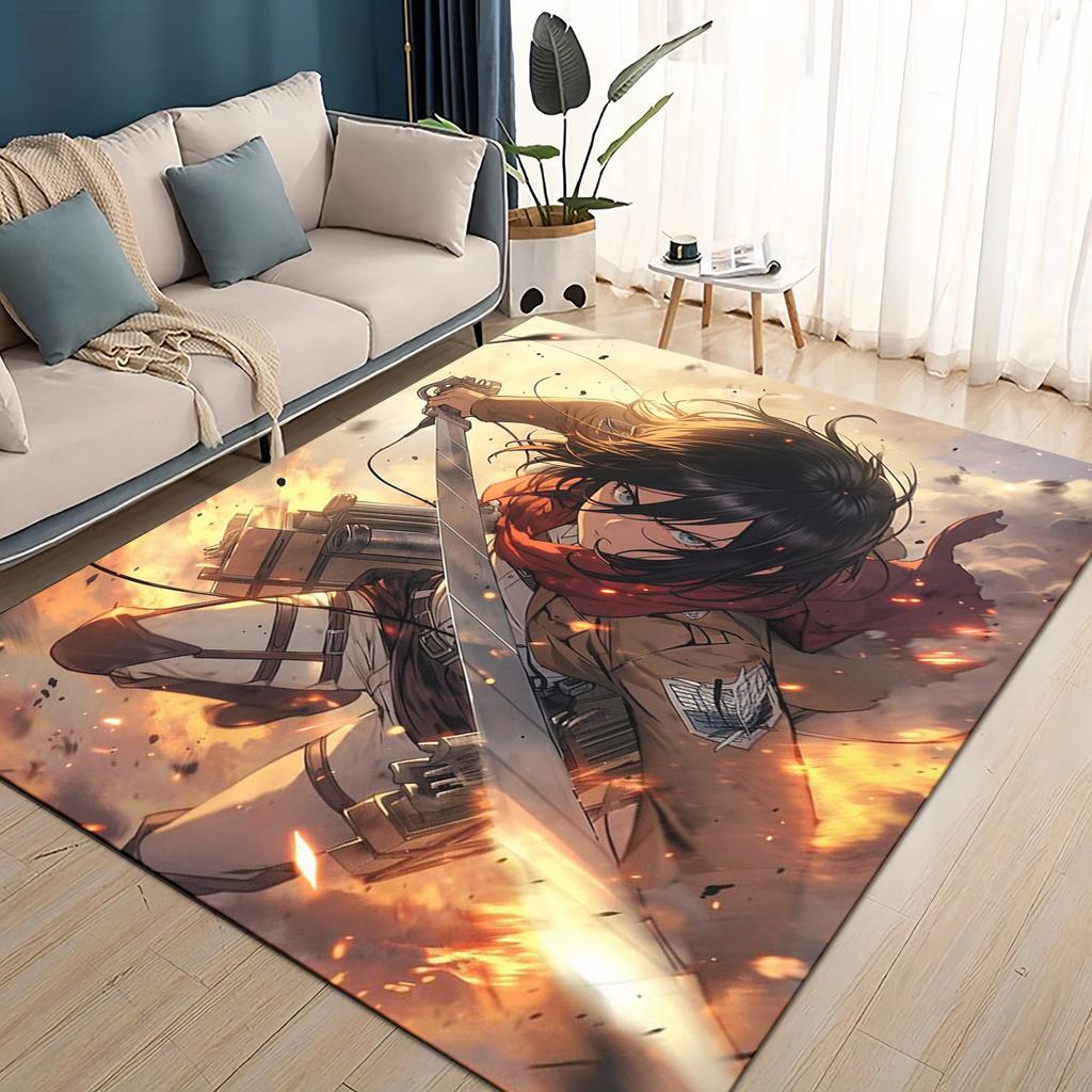 3D Cartoon Attack On Titan Eren Mikasa Anime Carpet Rug for Living Room Bedroom Home Sofa Decoration,kid Play Non-slip Floor Mat