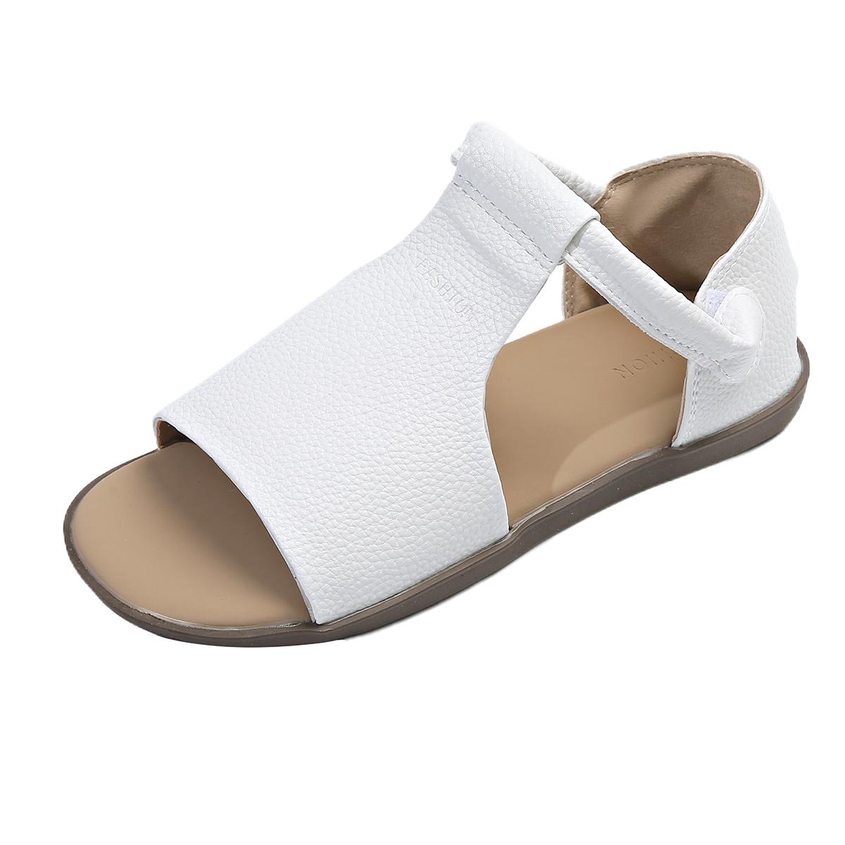 

Модные туфли на плоской подошве, летние, новые, с круглым носком, открытым носком, с каблуком-мешком, мягкая подошва, нескользящие, износостойкие сандалии 40