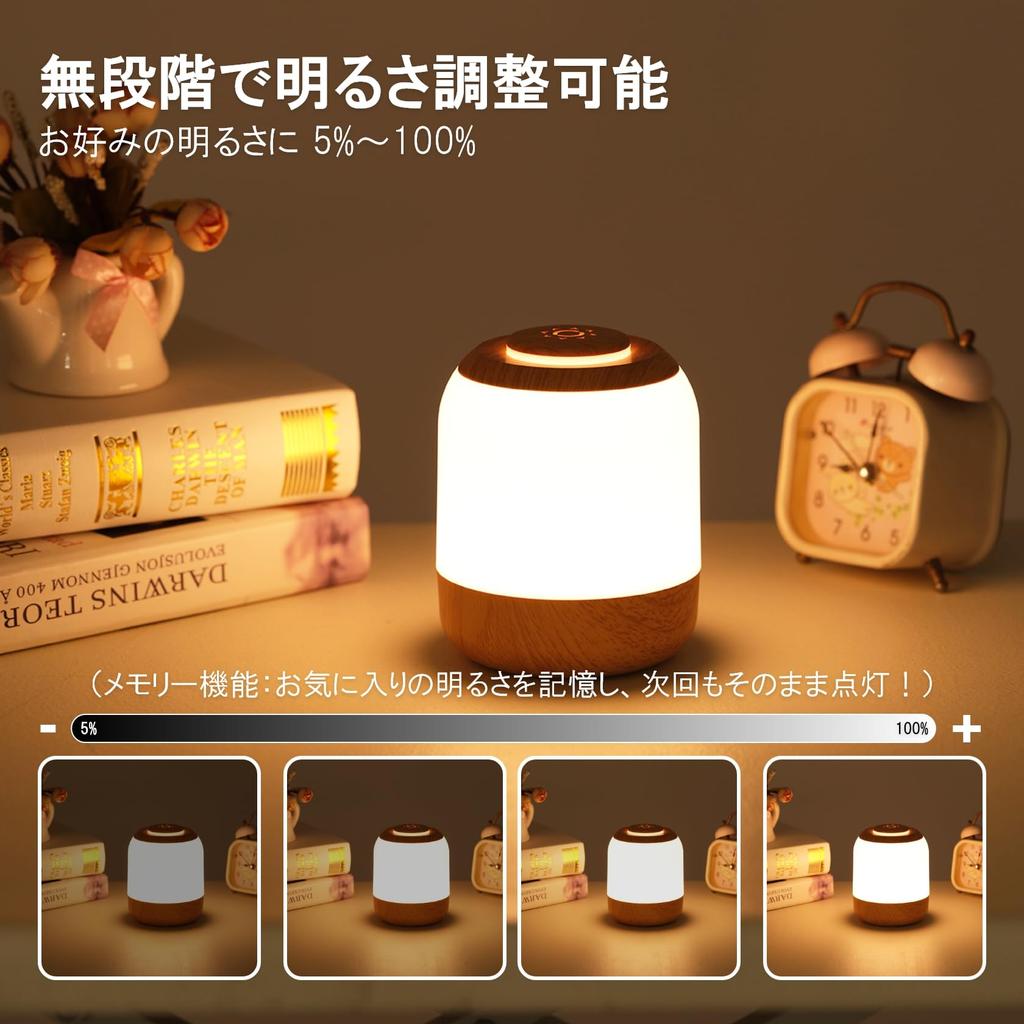 LUTW Touch Sensor Nursing Light, Night Light, Bedside Lamp with 3 Color Switching and Stepless Dimming, USB Rechargeable, 2400mAh Battery, Memory