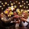 Yousheng Golden Christmas Garland Star Streamer 3D Stars Metallic Paper Hanging Bunting Banner Festive Holiday Decoration