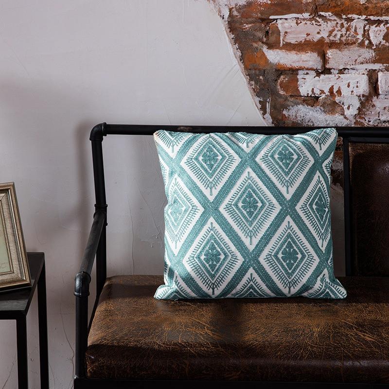 45x45cm Green Blue Geometric Cotton Embroidery Sofa Cushion Cover Home Living Room Pillow Case Bedroom Decoration