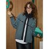 Coolhut2025 Autumn and Winter New Fashion Elegant Long-Sleeved Cardigan Korean Style Casual Lazy Style Contrasting Stripes