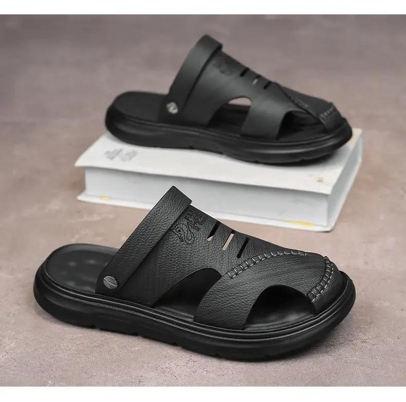 

Men Slippers Summer Outside Street Beach Style Non-slip Cover Toe Casual Sandals Soft Light Shoes 38 чёрный