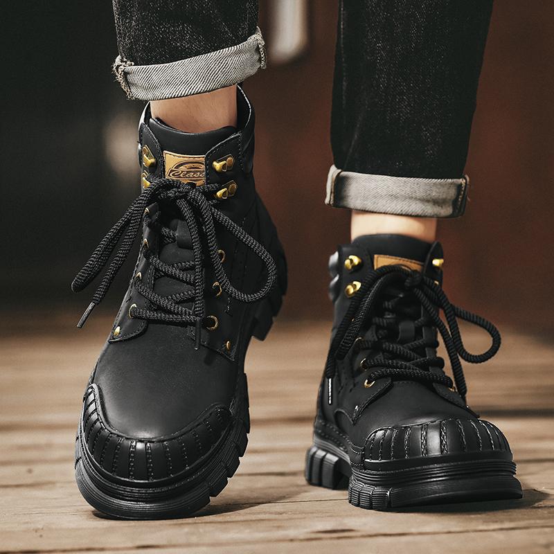 Stivali in Vera Pelle da Uomo Inverno Nuovi Outdoor Abbigliamento da Lavoro Scarpe Stile Britannico Casual High-Top Stivali da Moto Uomo Autunno Inverno
