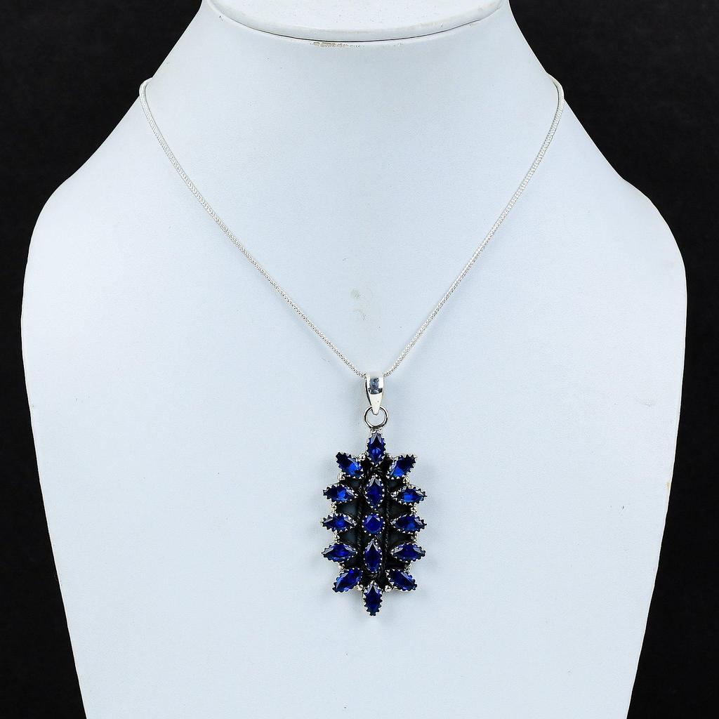 Lodon Blue Topaz Gemstone Handmade 925 Sterling Silver Electroform Flower Necklace, Lodon Blue Topaz Silver For Wife Unisex Pendant Engagement Gifts