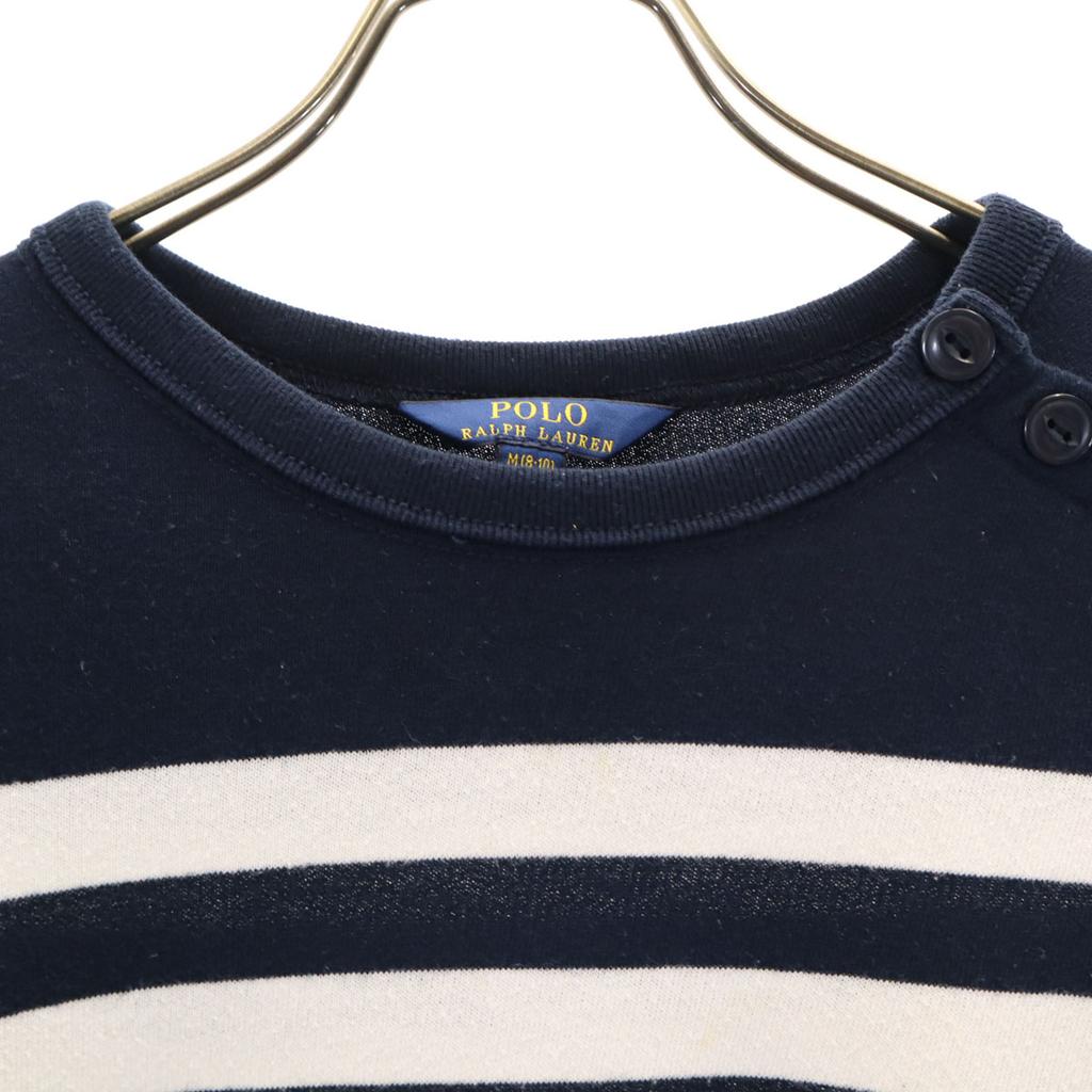 POLO RALPH LAUREN Border Pattern Long sleeve one piece M 8-10 Navy Kid's Used